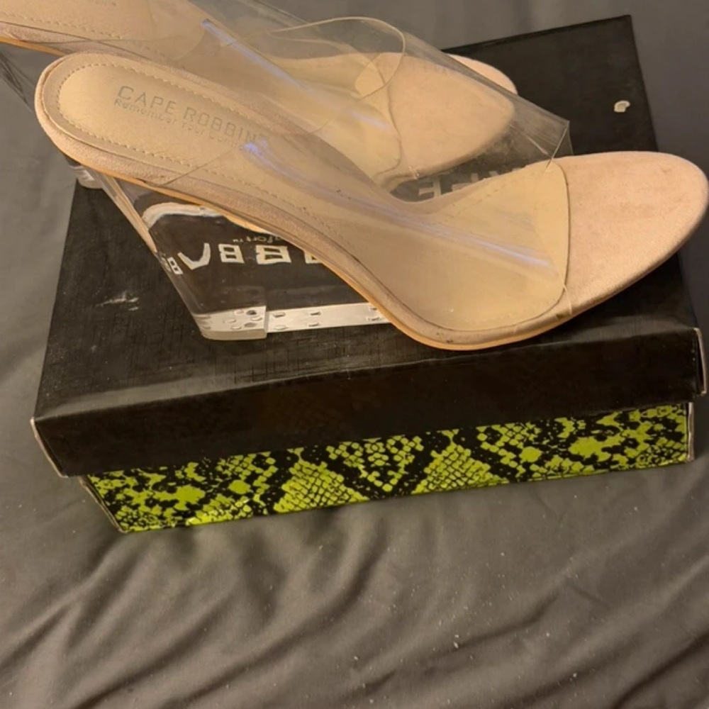 Cape Robbin Clear PVC Nude Wedge Sandals with Suede Footbed